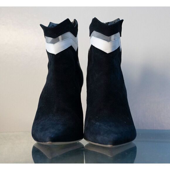 Aperlai Leather Womens Pointed Toe Ankle Bootie Block Heels Black Size EUR 36.5 - Picture 2 of 8